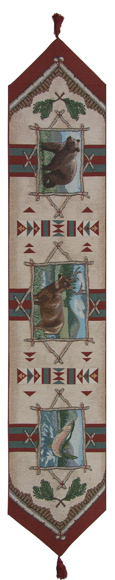 Rustic Retreat with Red Tassels Tapestry Table Runner