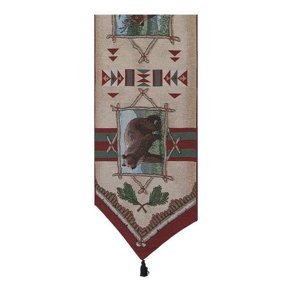 Rustic Retreat with Black Tassels Tapestry Table Runner