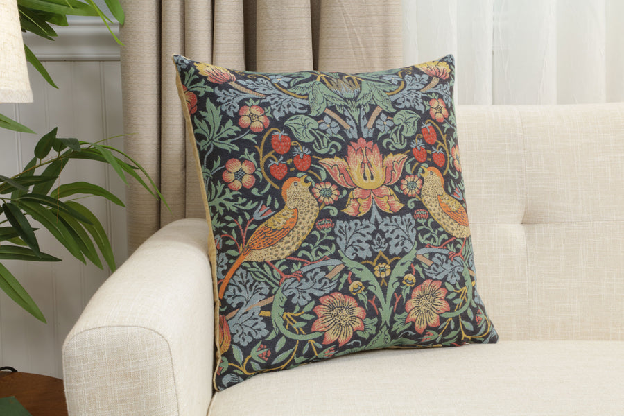 Strawberry Thief A Blue by William Morris European Cushion Cover