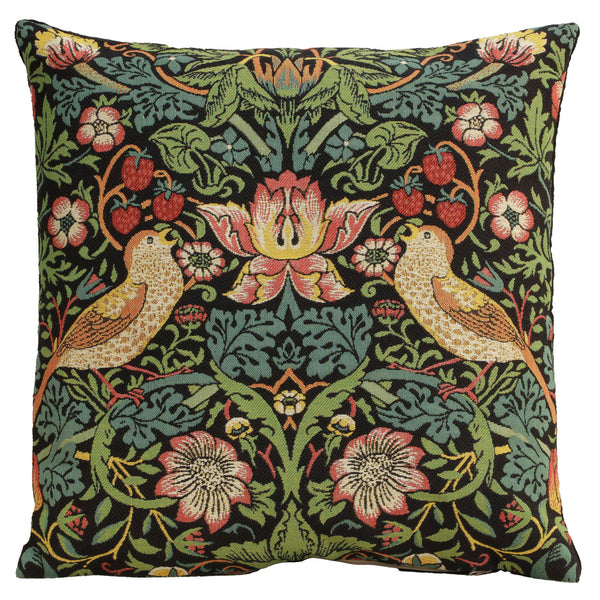 Strawberry Thief A Black by William Morris European Cushion Cover