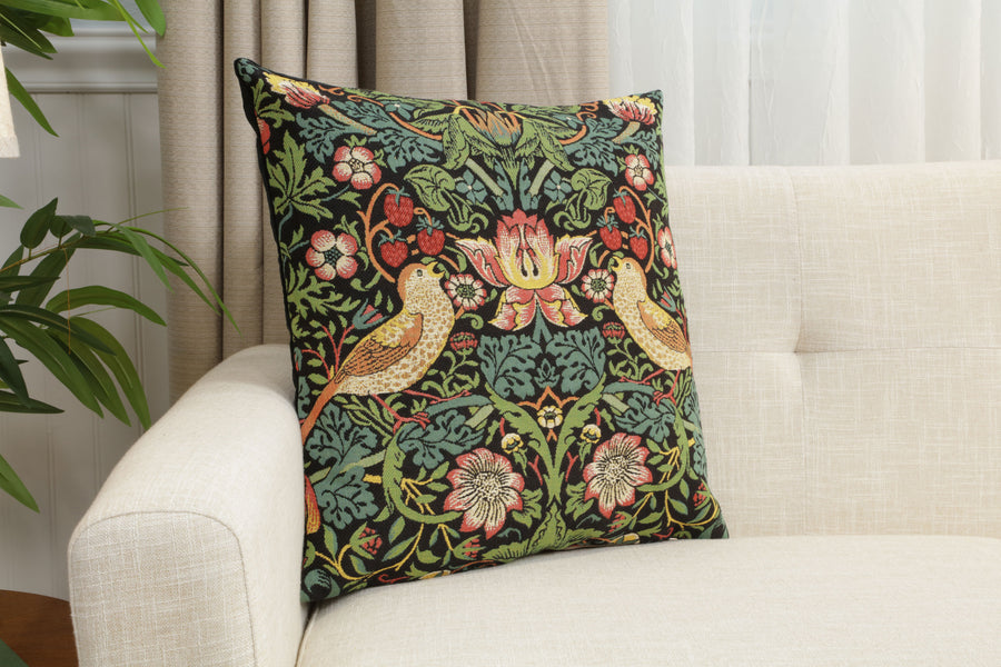 Strawberry Thief A Black by William Morris European Cushion Cover