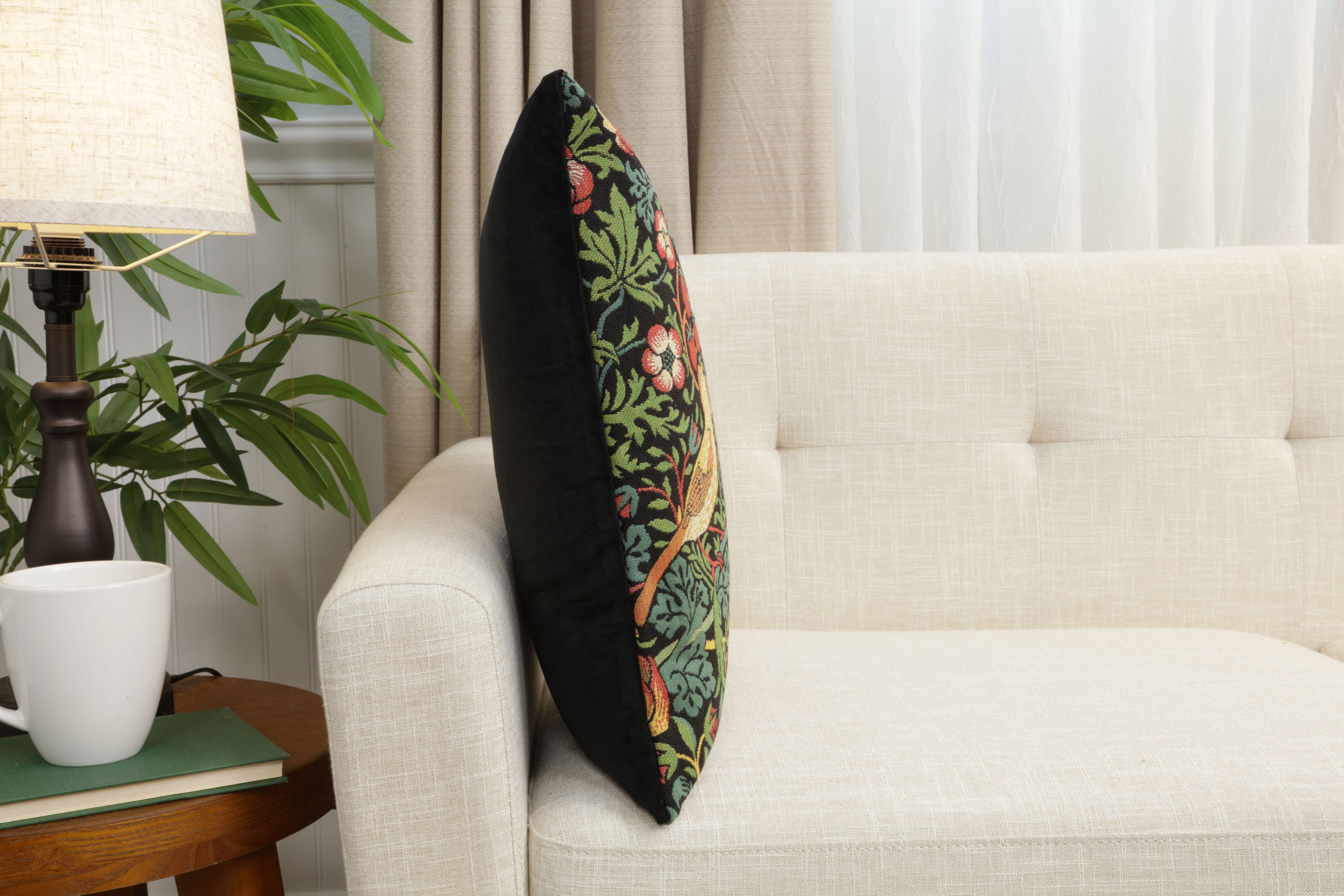 Strawberry Thief A Black by William Morris European Cushion Cover