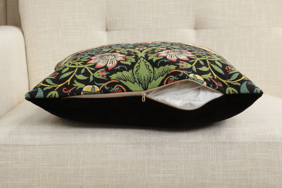 Strawberry Thief A Black by William Morris European Cushion Cover