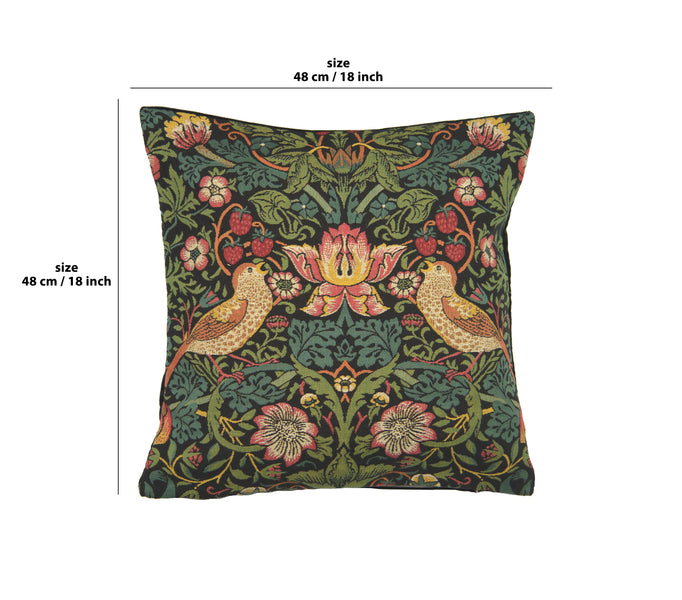 Strawberry Thief A Black by William Morris European Cushion Cover