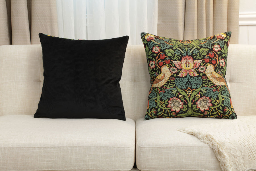 Strawberry Thief A Black by William Morris European Cushion Cover