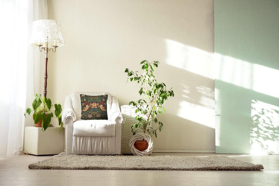 Strawberry Thief A Black by William Morris European Cushion Cover