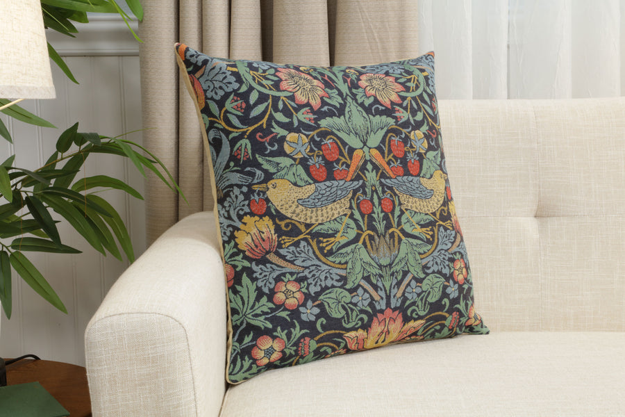 Strawberry Thief B Blue by William Morris European Cushion Cover