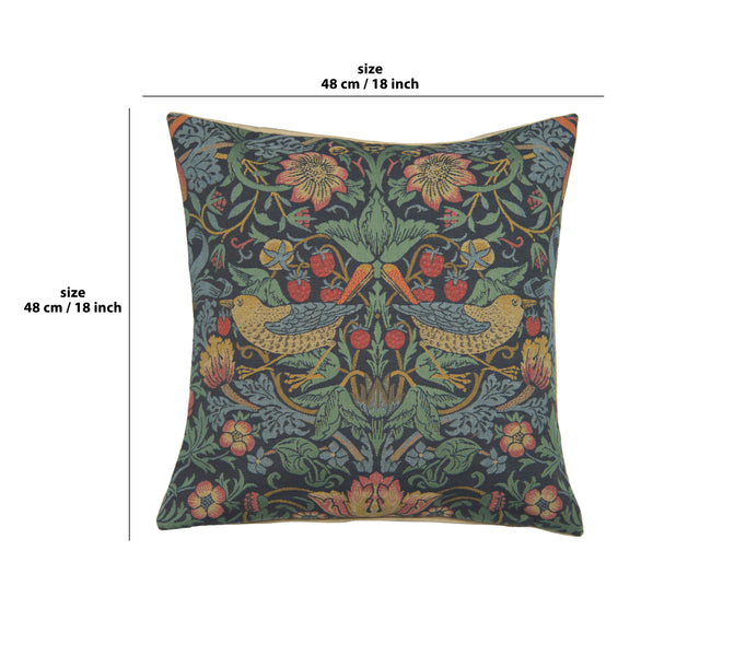 Strawberry Thief B Blue by William Morris European Cushion Cover