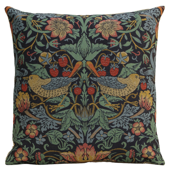 Strawberry Thief B Blue by William Morris European Cushion Cover