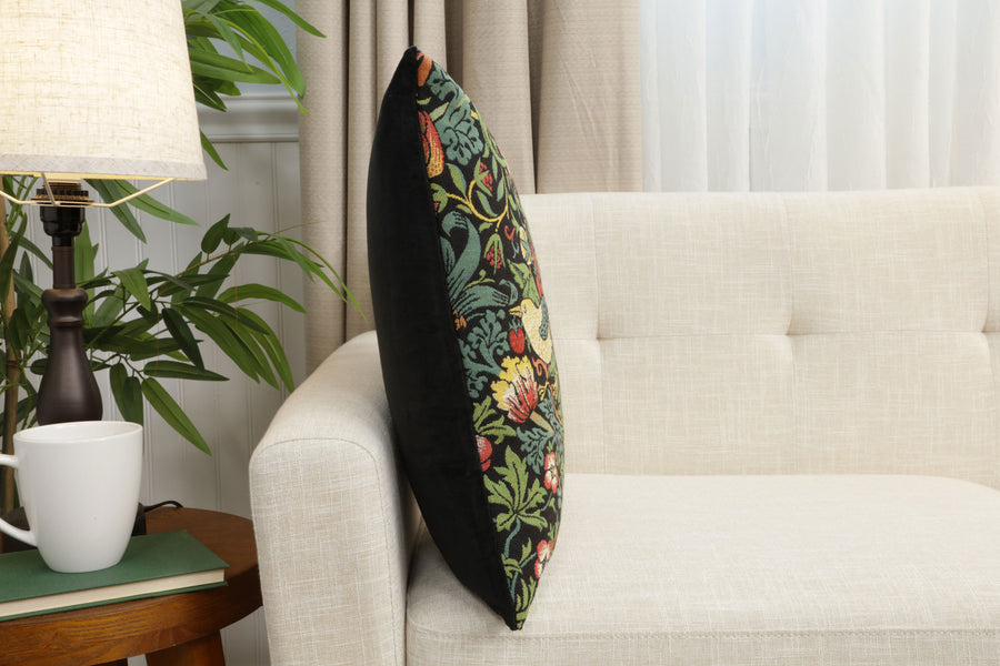 Strawberry Thief B Black by William Morris European Cushion Cover