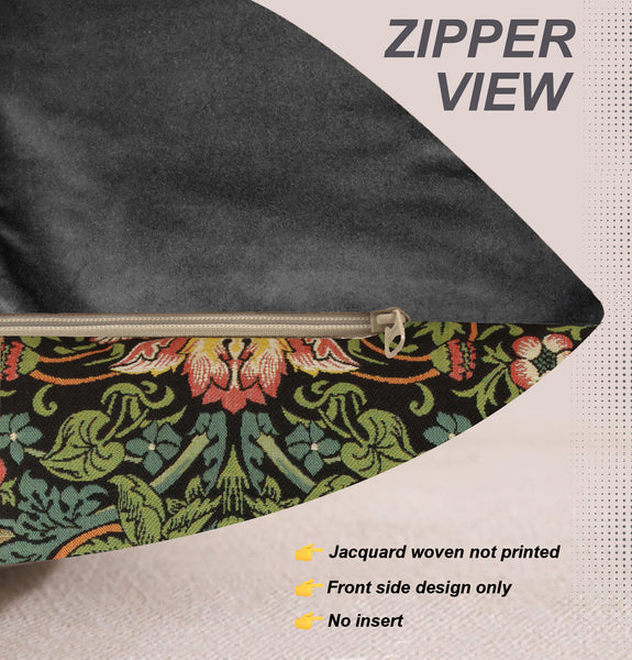 Strawberry Thief B Black by William Morris European Cushion Cover