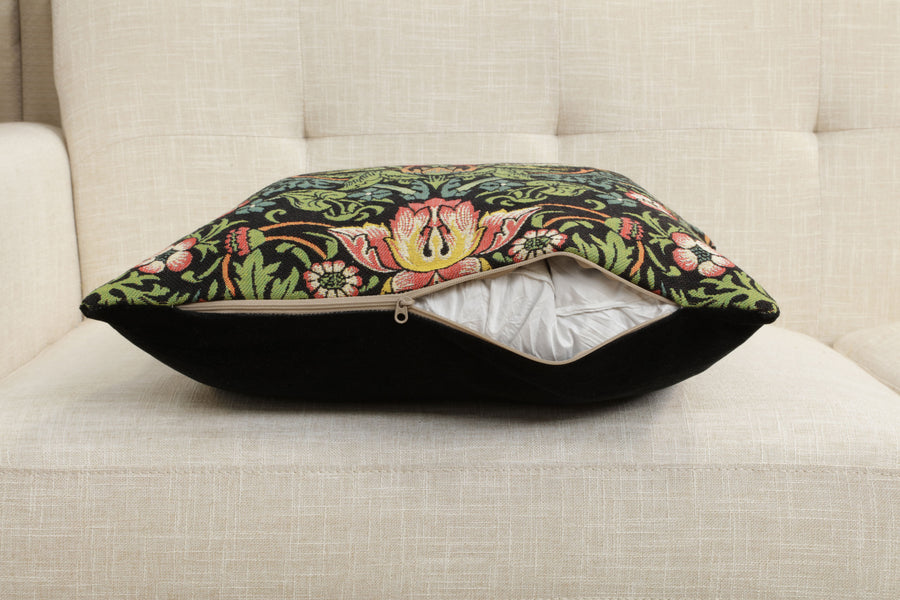 Strawberry Thief B Black by William Morris European Cushion Cover