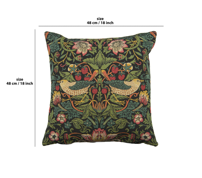 Strawberry Thief B Black by William Morris European Cushion Cover