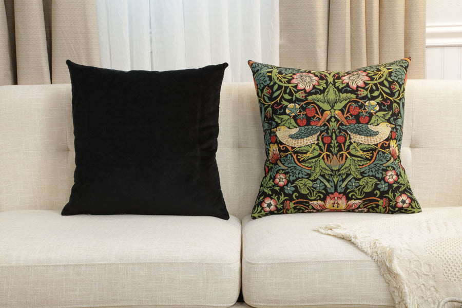 Strawberry Thief B Black by William Morris European Cushion Cover