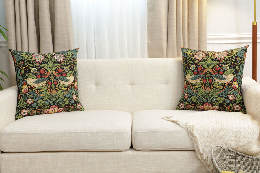 Strawberry Thief B Black by William Morris European Cushion Cover