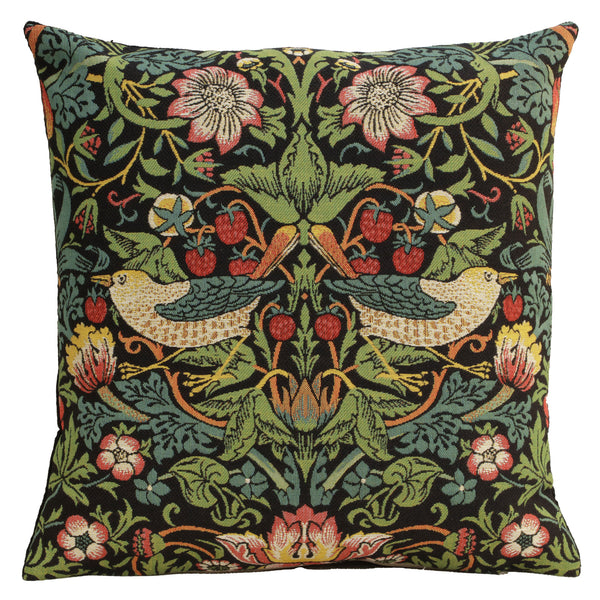 Strawberry Thief B Black by William Morris European Cushion Cover