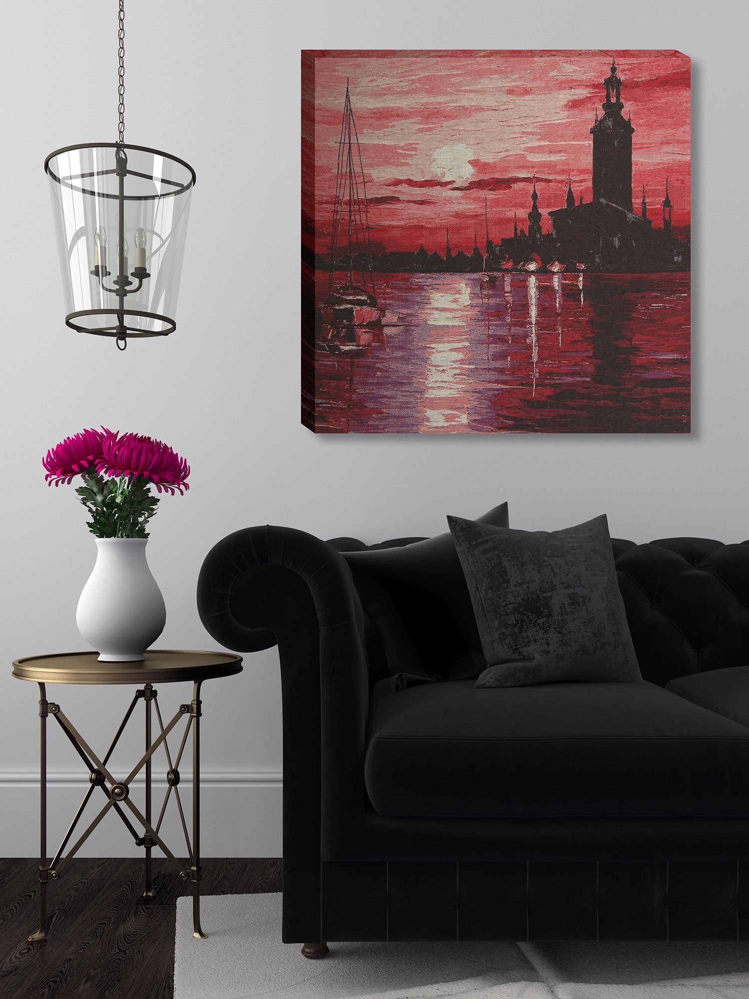 Town on Horizon Stretched Wall Tapestry