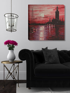 Town on Horizon Stretched Wall Tapestry