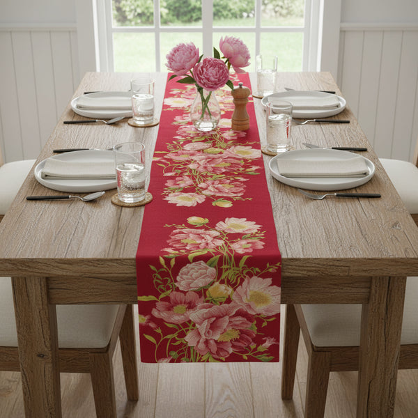 Peonies Pink French Tapestry Table Runner