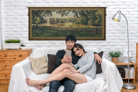 Princess Castle with Frame Border Belgian Tapestry Wall Hanging