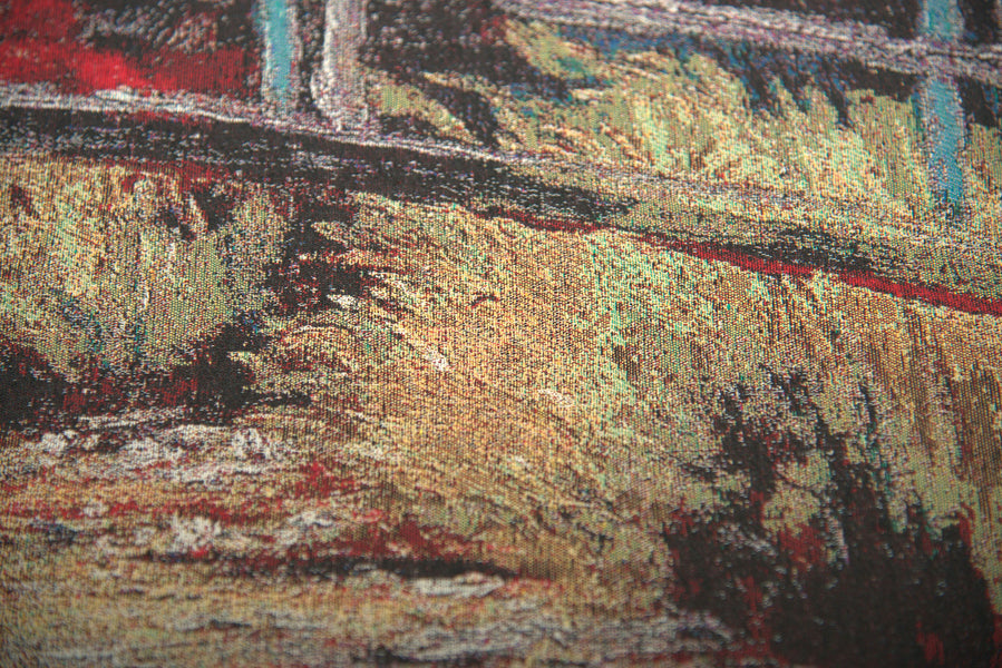 Bridge Over a Pond Of Lilies Stretched Wall Tapestry