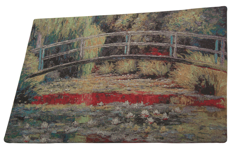 Bridge Over a Pond Of Lilies Stretched Wall Tapestry