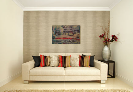 Bridge Over a Pond Of Lilies Stretched Wall Tapestry