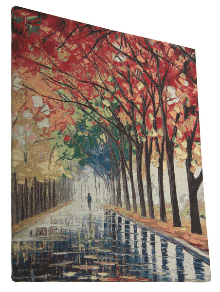 Walking Alone in the Rain Stretched Wall Tapestry