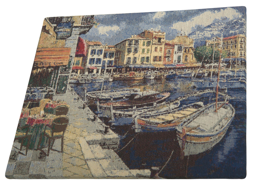 Tranquil Harbor View Stretched Wall Tapestry