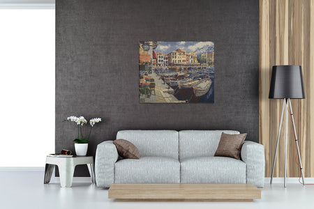 Tranquil Harbor View Stretched Wall Tapestry