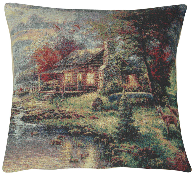 Tranquil Cabin and Deer Decorative Pillow Cushion Cover