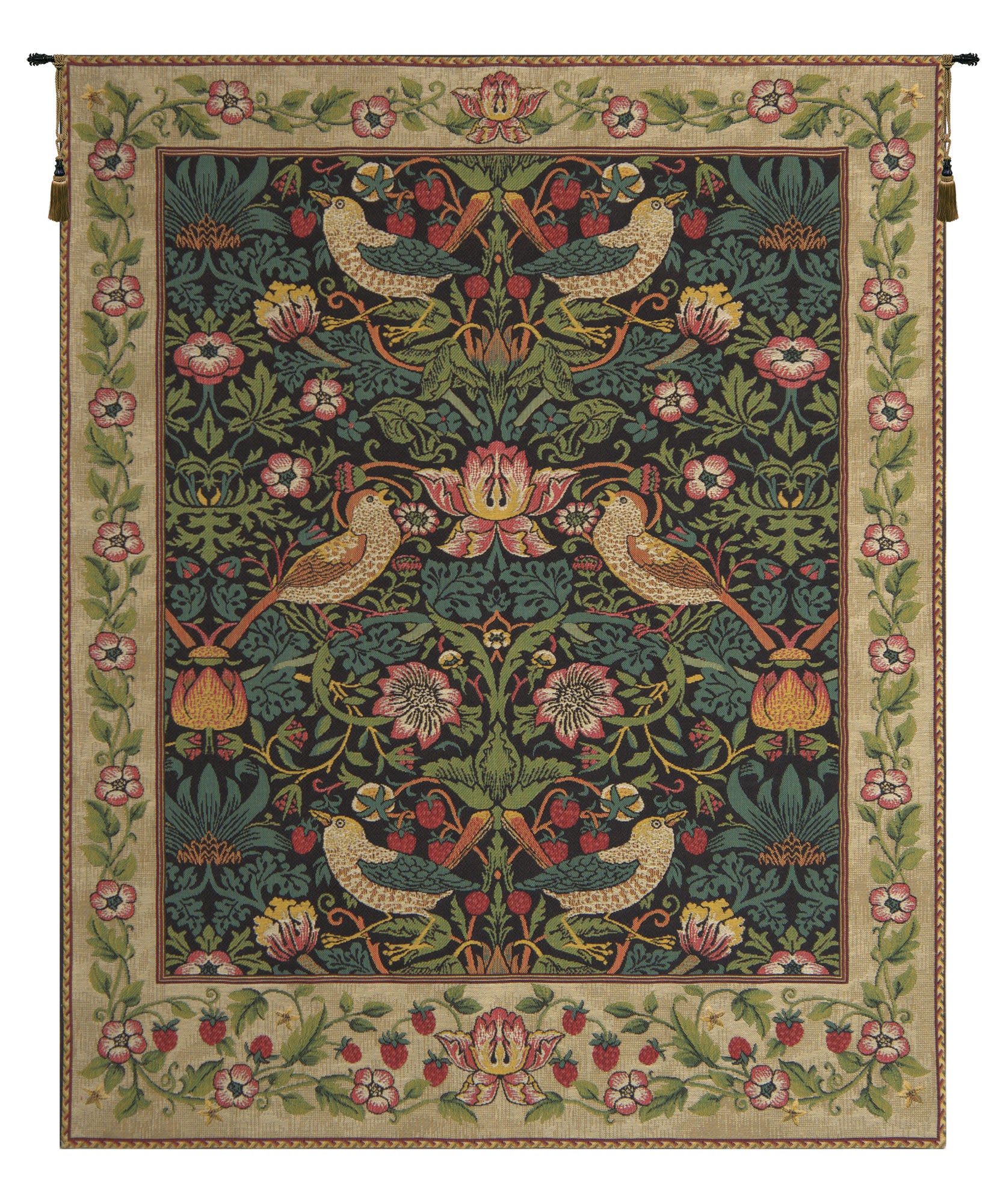 Strawberry Thief Black William Morris European Tapestry