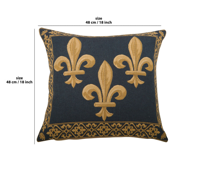 Fleur de Lys III Blue European Cushion Cover