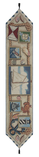 Nautical Scene II Black Tassels Tapestry Table Runner