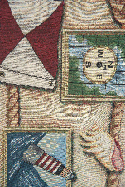 Nautical Scene II Black Tassels Tapestry Table Runner