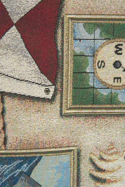 Nautical Scene III Black Tassels Tapestry Table Runner