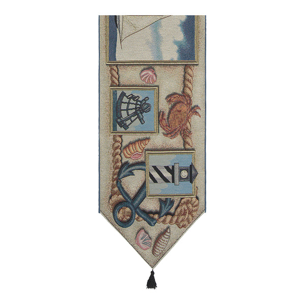 Nautical Scene III Black Tassels Tapestry Table Runner