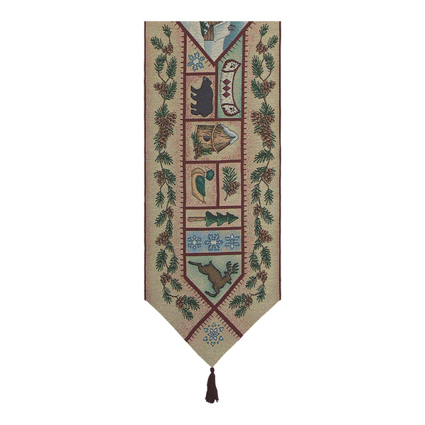 Winter Lodge with Red Tassels Tapestry Table Runner