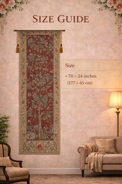 The Tree of Life Portiere Red Belgian Tapestry