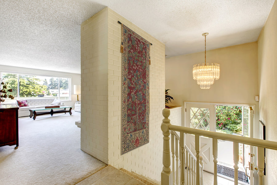 The Tree of Life Portiere Red Belgian Tapestry