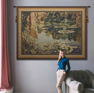 Lake Giverny Light With Border Belgian Tapestry Wall Hanging