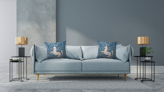 Licorne Fleuri Blue French Tapestry Cushion
