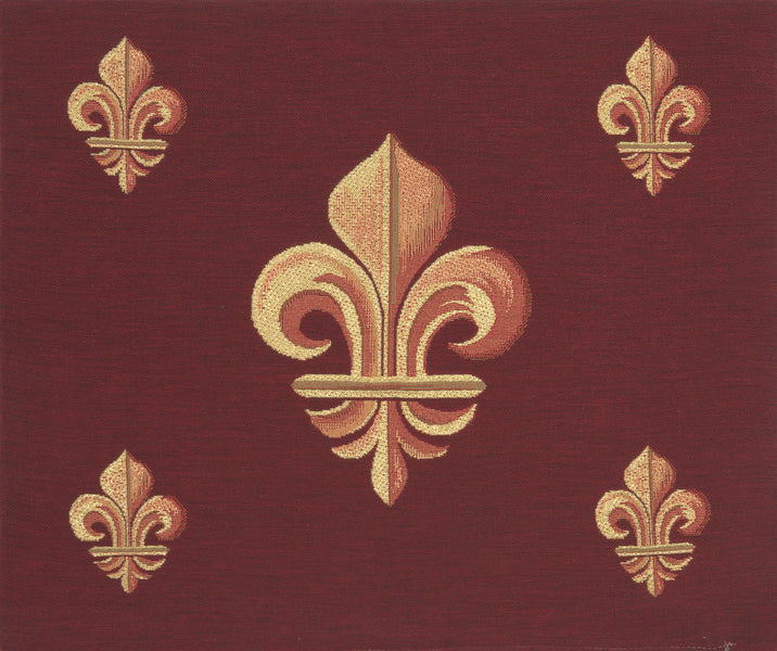 Five Fleur de Lys Red French Tapestry Cushion