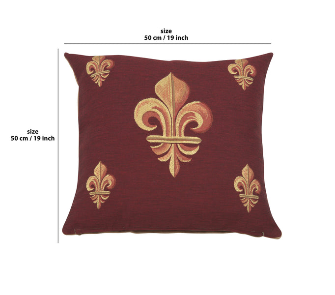 Five Fleur de Lys Red French Tapestry Cushion