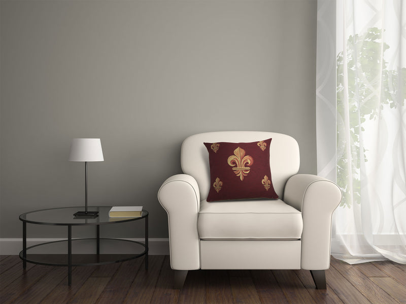 Five Fleur de Lys Red French Tapestry Cushion