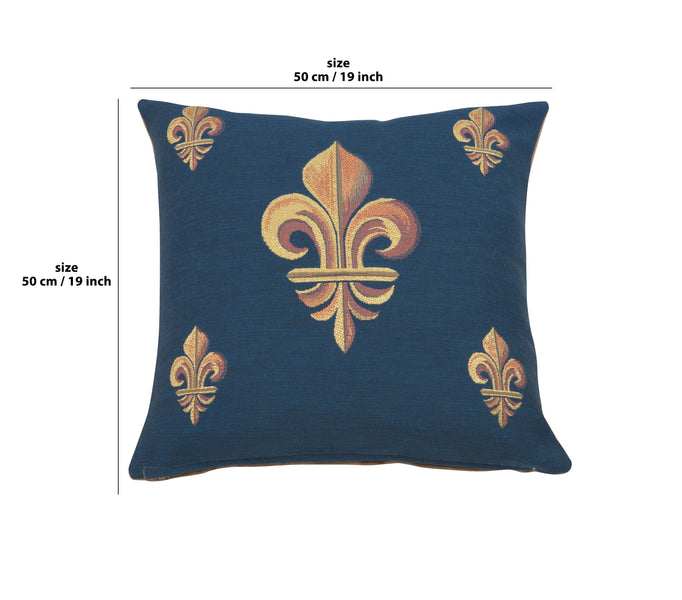 Five Fleur de Lys Blue French Tapestry Cushion