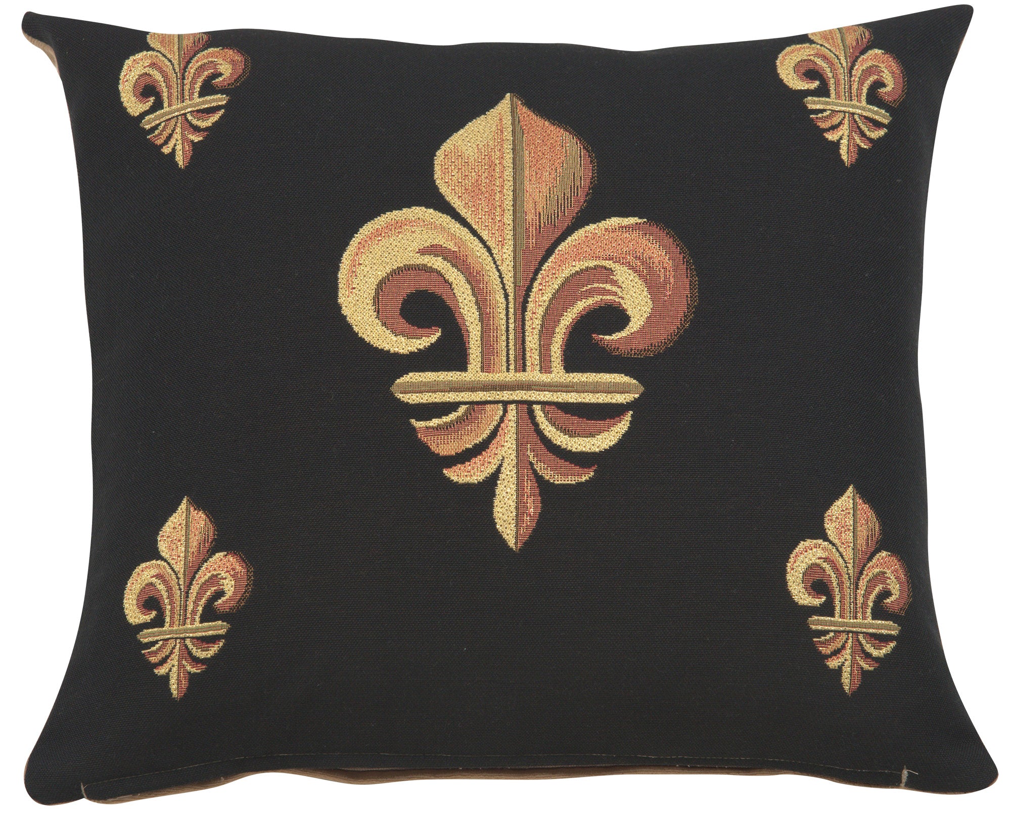 Five Fleur de Lys Black French Tapestry Cushion
