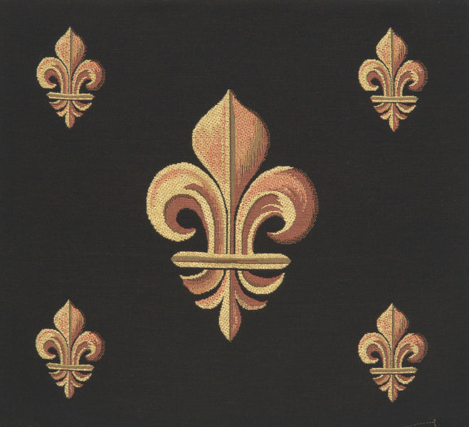 Five Fleur de Lys Black French Tapestry Cushion