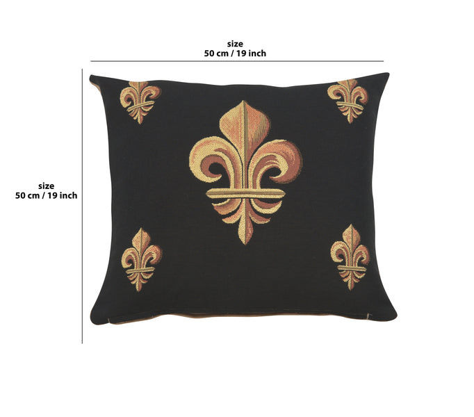 Five Fleur de Lys Black French Tapestry Cushion