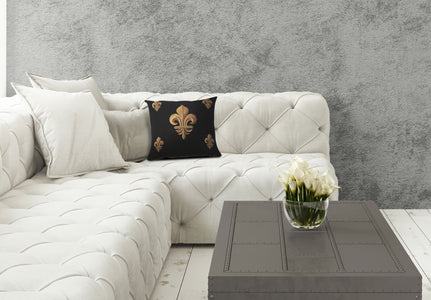 Five Fleur de Lys Black French Tapestry Cushion